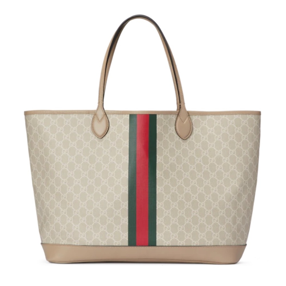 GUCCI GG SUPREME OPHIDIA LEATHER LARGE NEVER FULL TOTE BEACH BAG